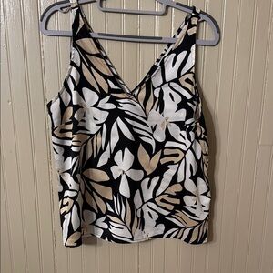 Old Navy Black and Cream Leaf Print Camisole